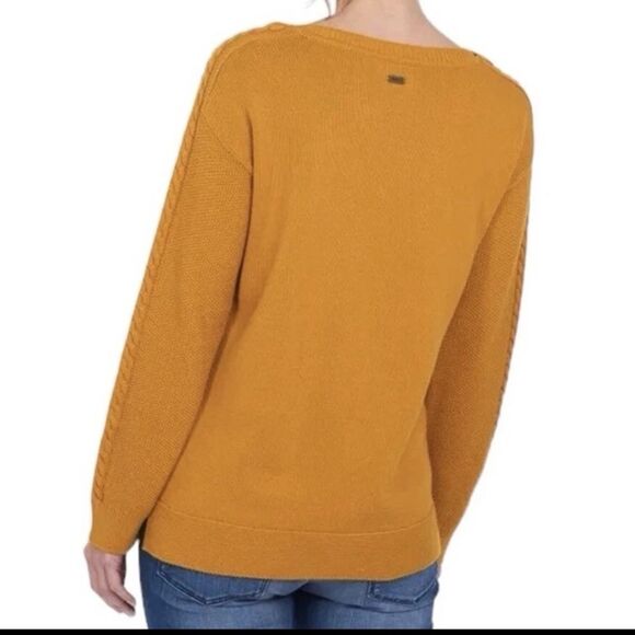 Barbour Stokehold Cable Knit Cotton Crew Neck Sweater Yellow Size 6 - Picture 3 of 11